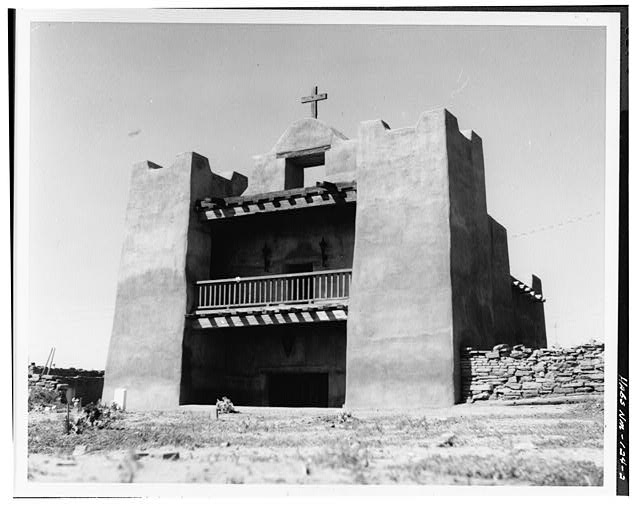 2.  PERSPECTIVE VIEW OF EAST (FRONT) AND NORTH SIDE - Mission Nuestra Senora de Guadalupe de Zuni, Zuni Pueblo, Zuni, McKinley County, NM
