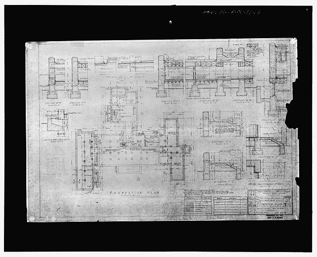 14.  Photocopy of architectural drawing (from Albuquerque Area Indian Health Service, Division of Health Facilities, Albuquerque, New Mexico) Mayers, Murray, and Phillip, Architects, New York, N&, 1934 Foundation Plan - Taos Indian Health Center, 0.3 mile south-southwest of Pueblos Plaza, Taos Pueblo, Taos County, NM
